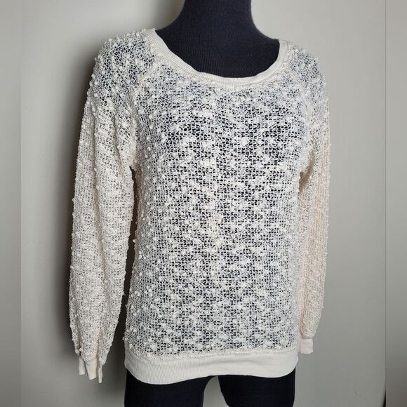 The Original Inc Sheer Ivory Lace Crochet Sweater Top Holiday Party Artsy Small - Picture 2 of 10